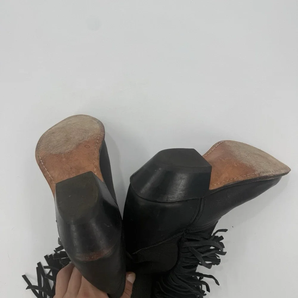Corral West Black Leather Western Cowboy Boots Fringe Pointed Toe Size 5